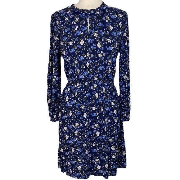 Blue Floral Print Long Sleeve Dress - Picture 2 of 12